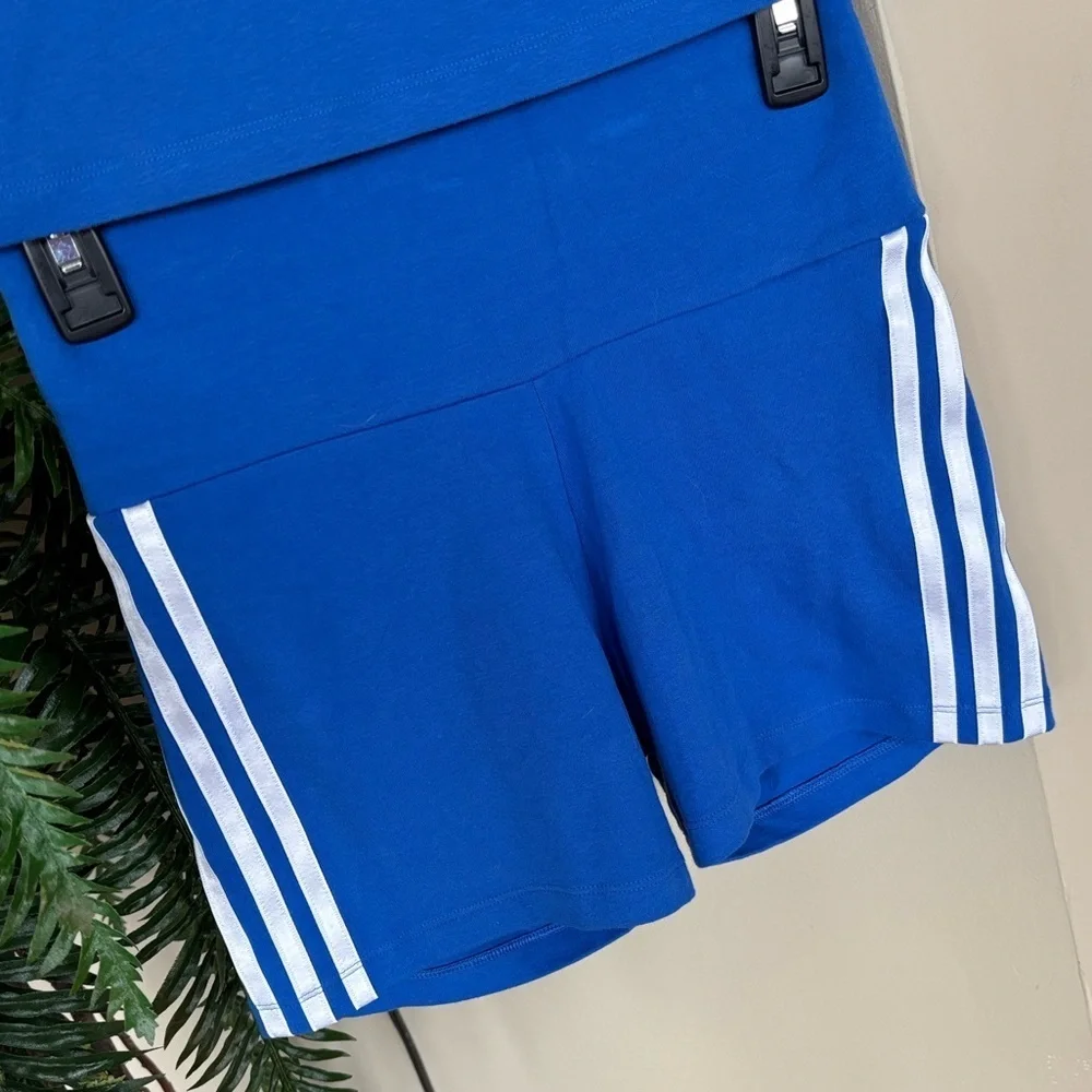 Adidas 2-Piece Blue & White 3-Stripe Racerback Tank Top & Shorts Workout Set - Picture 8 of 14